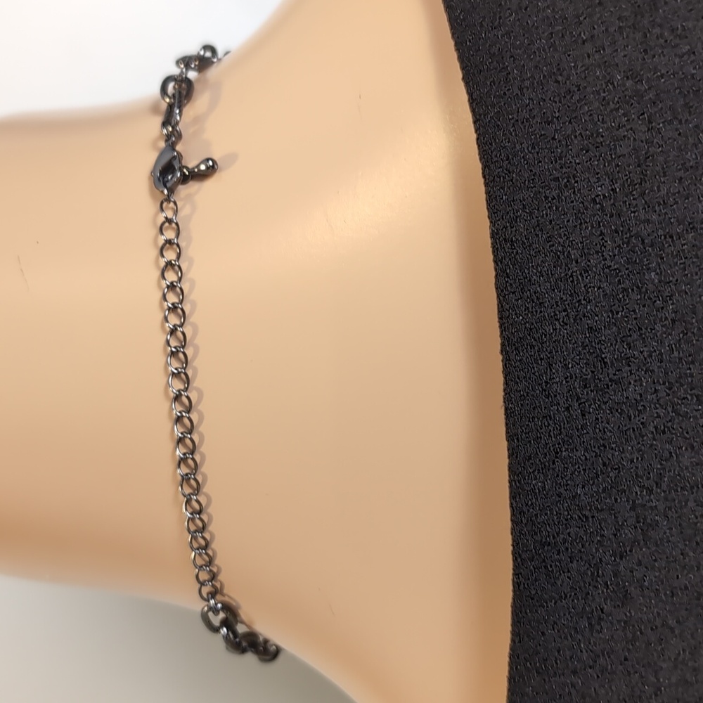 Hammered Gunmetal Statement Fashion Necklace Crystal Charms Chunky Chain Jewelry - Picture 6 of 11